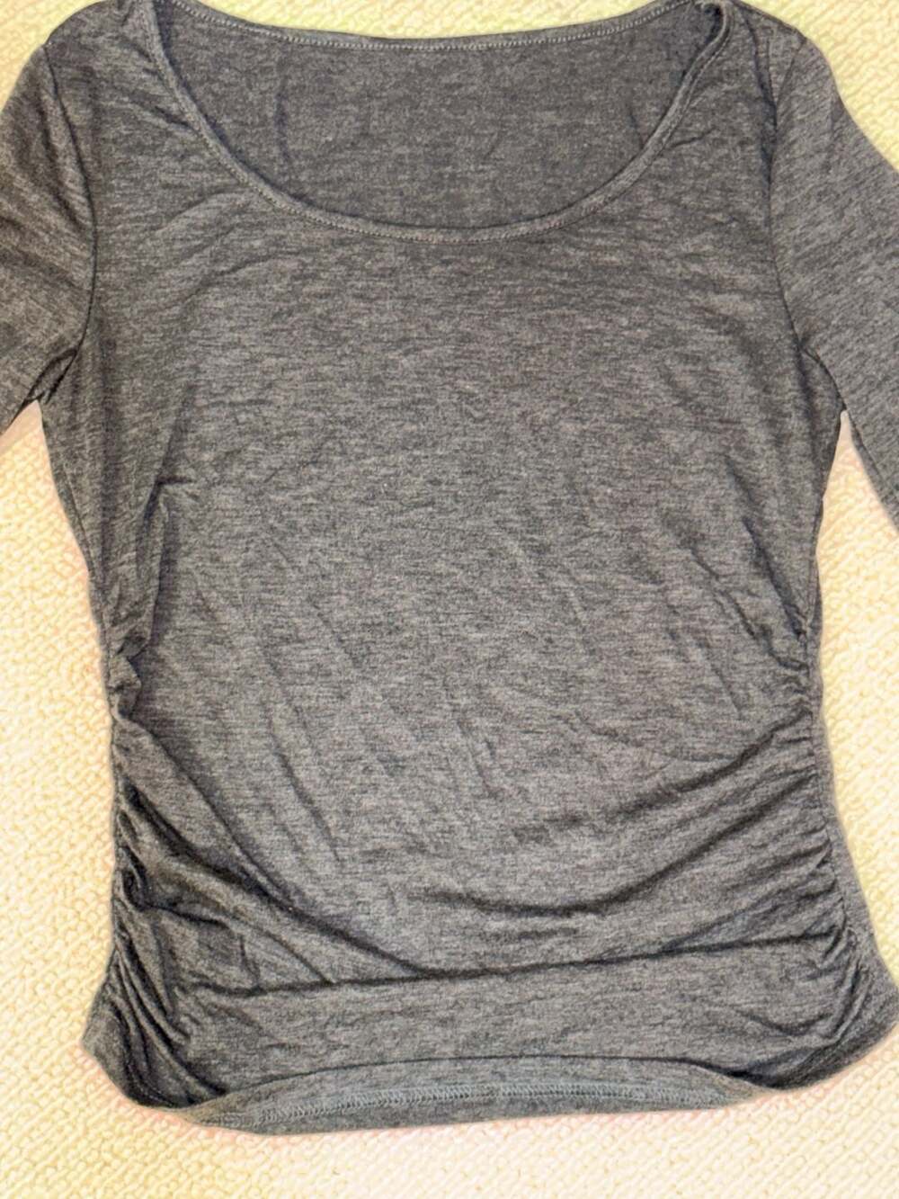 Shein Teen Charcoal Grey Long Sleeve Ruched Side Scoop Neck Top Size 16Y
